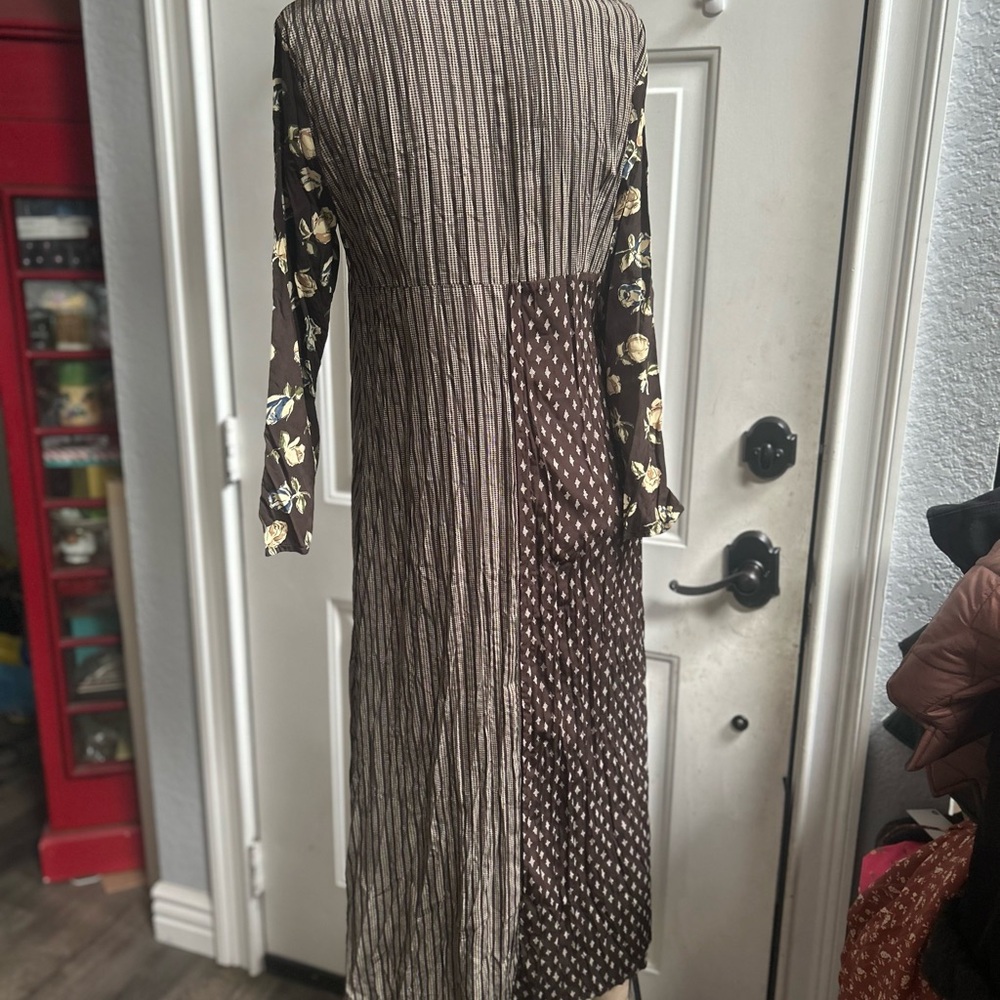 Vintage United Colors Of Benetton Brown Floral Long Sleeve Dress Sz 38 - Picture 7 of 16